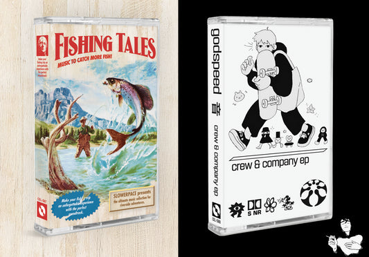 two cassette tapes with colorful art and cartoon graphics